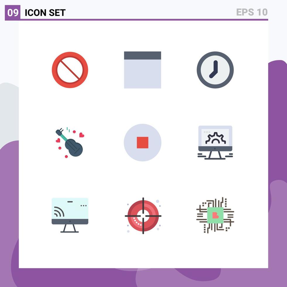 Set of 9 Modern UI Icons Symbols Signs for settings computer user stop love Editable Vector Design Elements