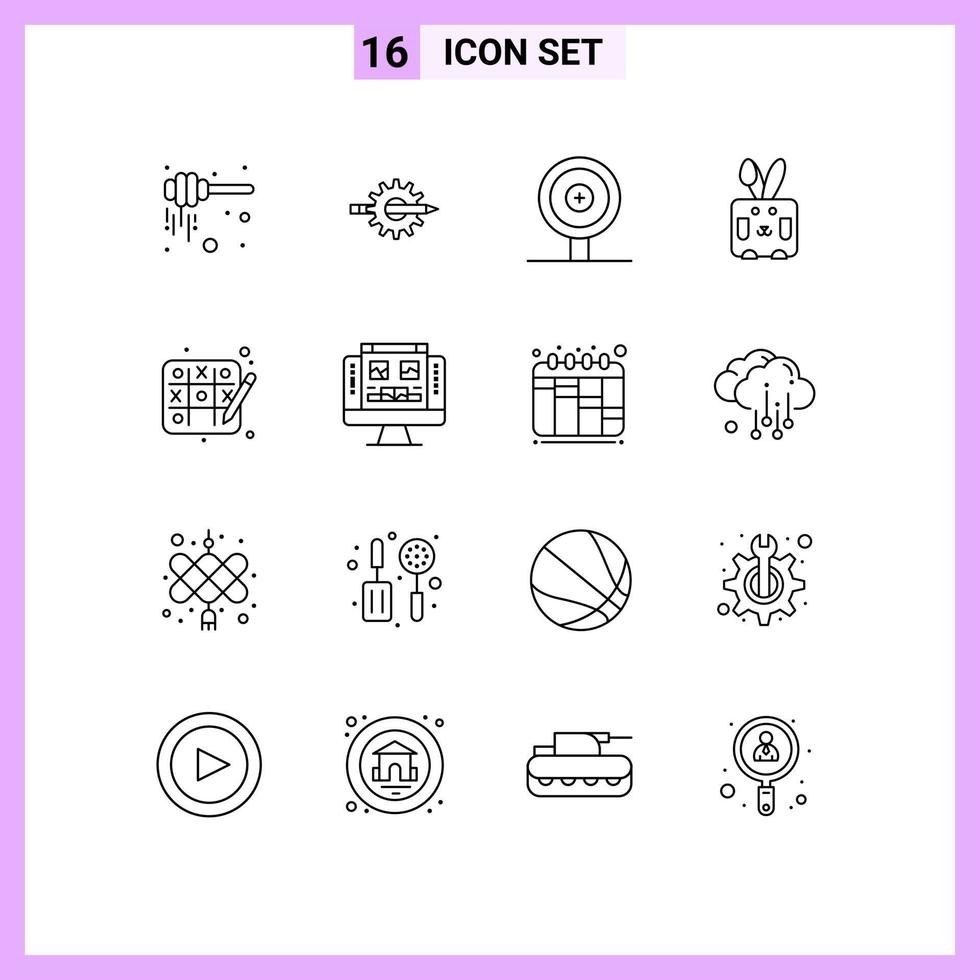 16 Universal Outline Signs Symbols of tic tac toe rabbit gear easter target Editable Vector Design Elements