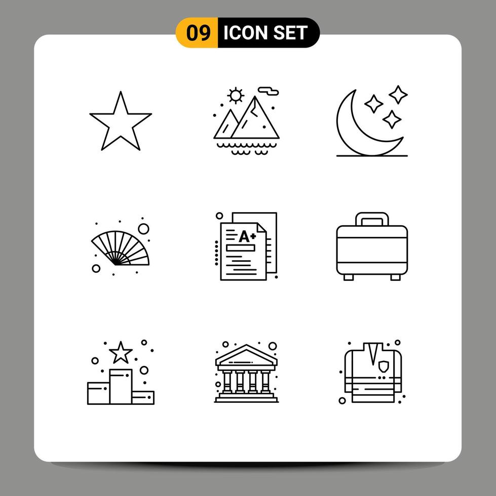 Mobile Interface Outline Set of 9 Pictograms of knowledge a stars test gras Editable Vector Design Elements