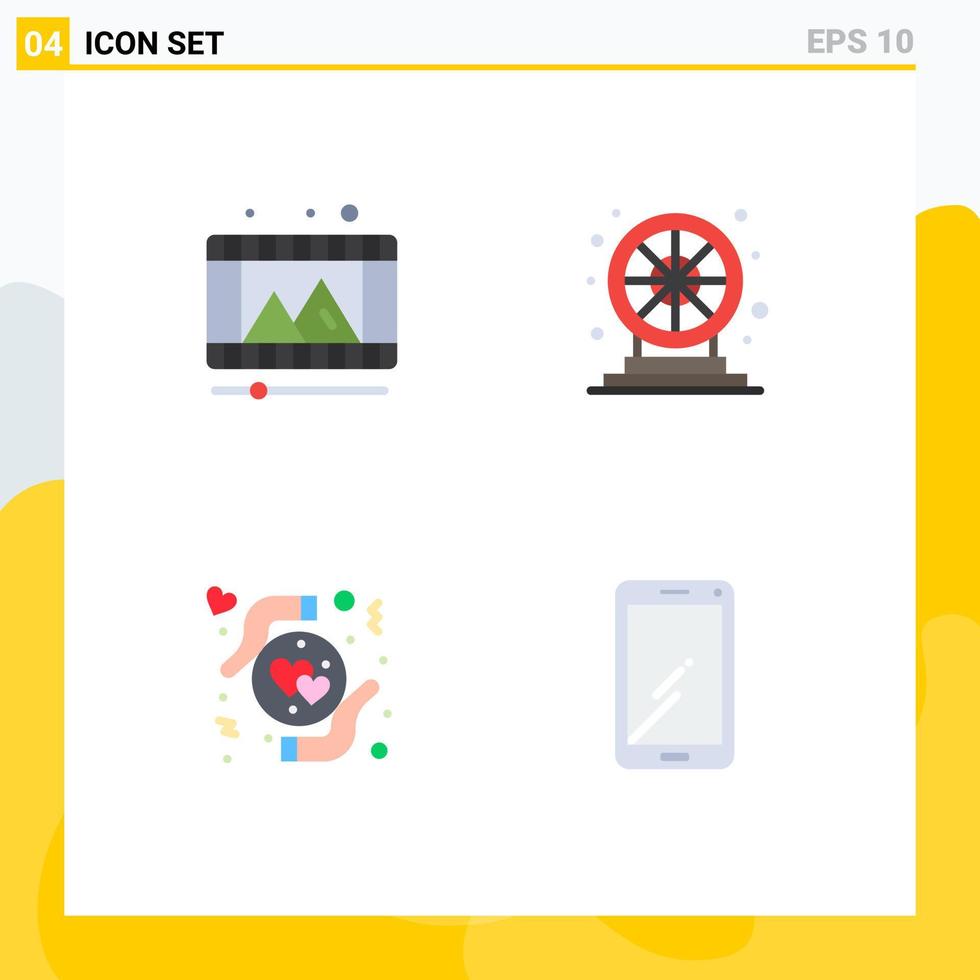 Set of 4 Modern UI Icons Symbols Signs for play hands reel game heart Editable Vector Design Elements