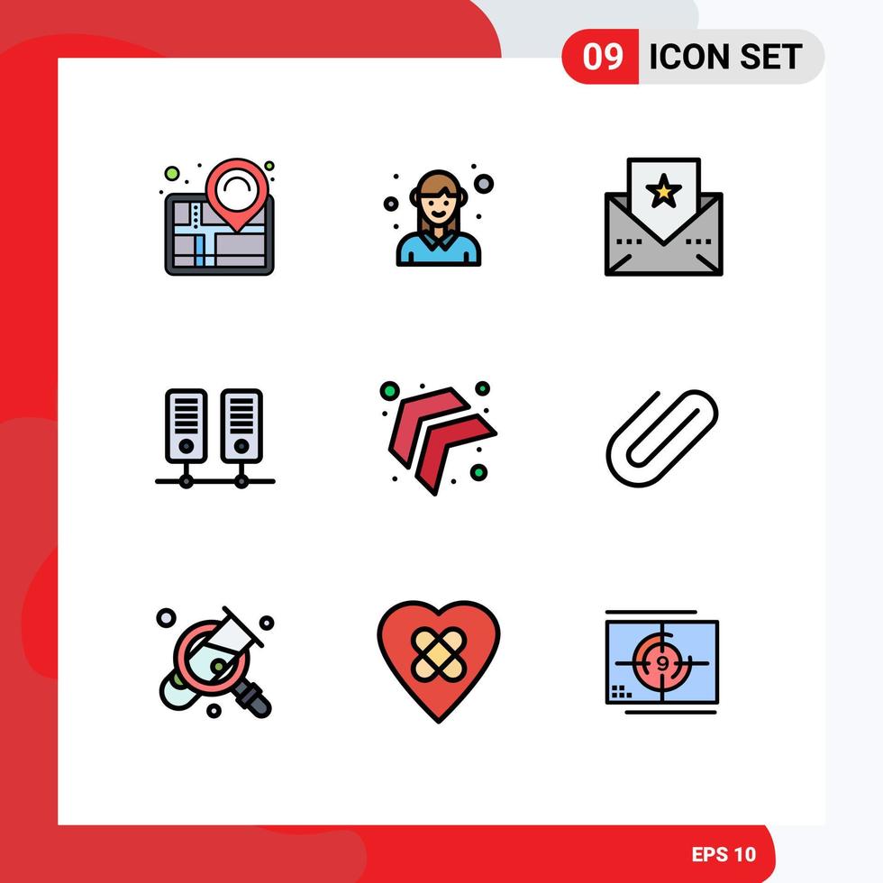 Stock Vector Icon Pack of 9 Line Signs and Symbols for left arrow worker server center Editable Vector Design Elements
