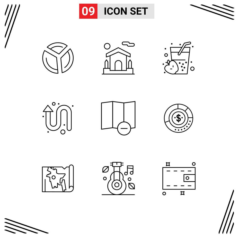 User Interface Pack of 9 Basic Outlines of map left up apple up arrow Editable Vector Design Elements