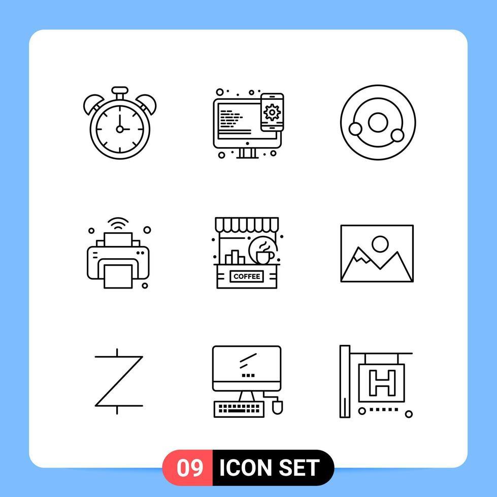 9 Line Black Icon Pack Outline Symbols for Mobile Apps isolated on white background 9 Icons Set vector