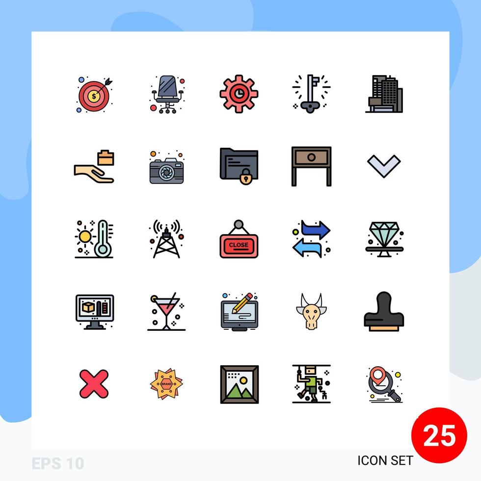 Universal Icon Symbols Group of 25 Modern Filled line Flat Colors of building money sitting key setting Editable Vector Design Elements