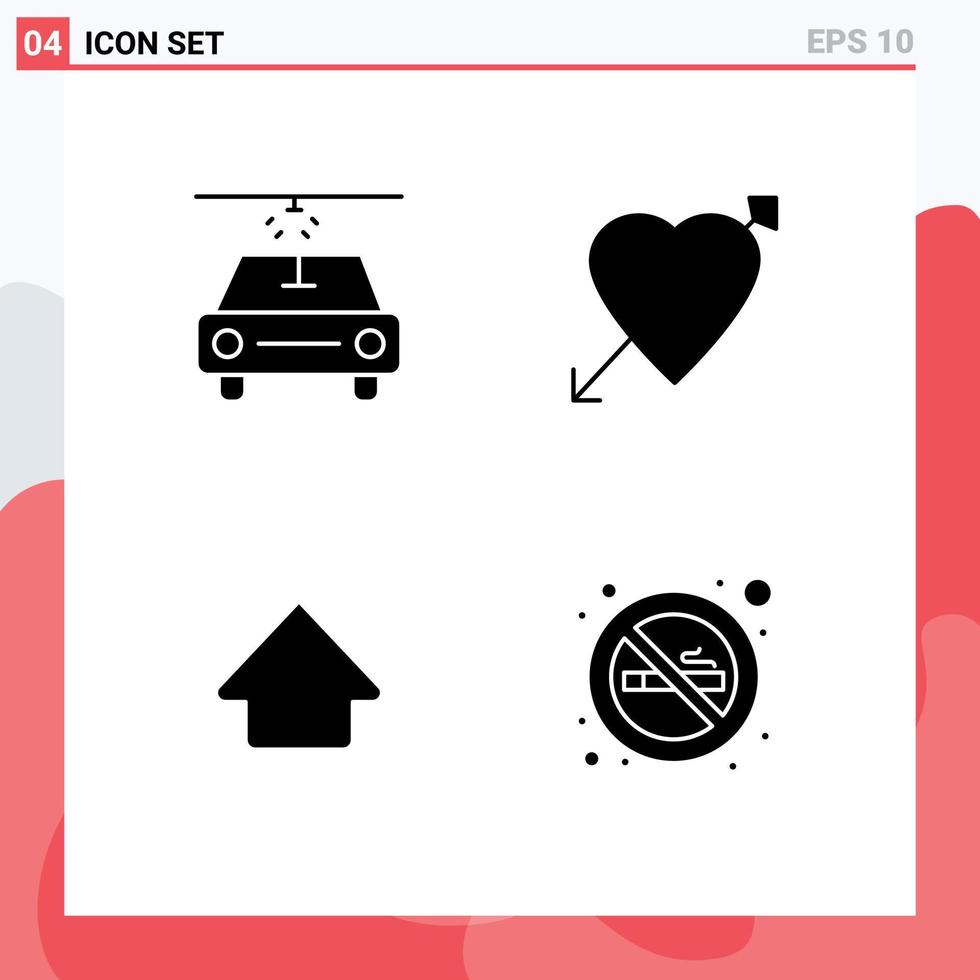 Universal Icon Symbols Group of 4 Modern Solid Glyphs of car cigarette heart arrow sign Editable Vector Design Elements