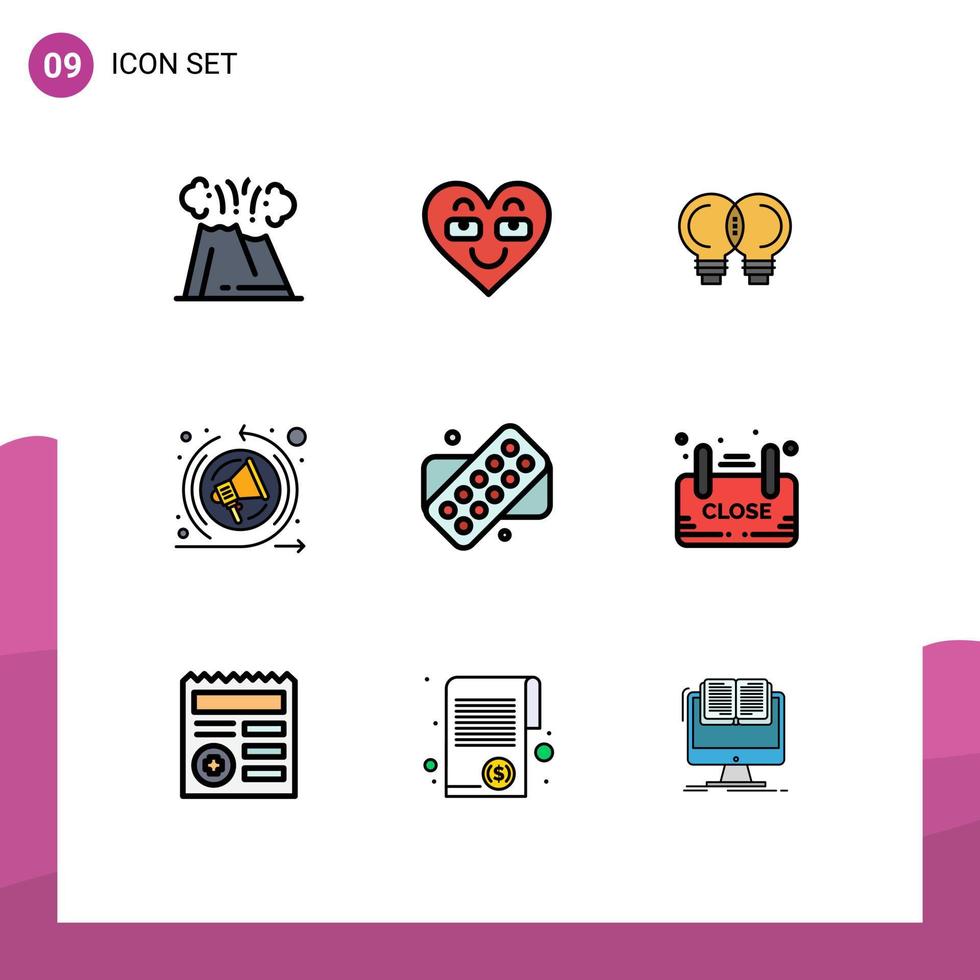 9 Filledline Flat Color concept for Websites Mobile and Apps tablet remarketing favorite marketing mechanic Editable Vector Design Elements