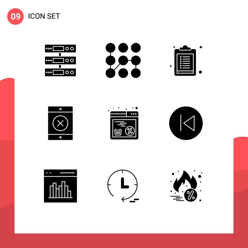 9 Universal Solid Glyphs Set for Web and Mobile Applications web online security discount locked Editable Vector Design Elements