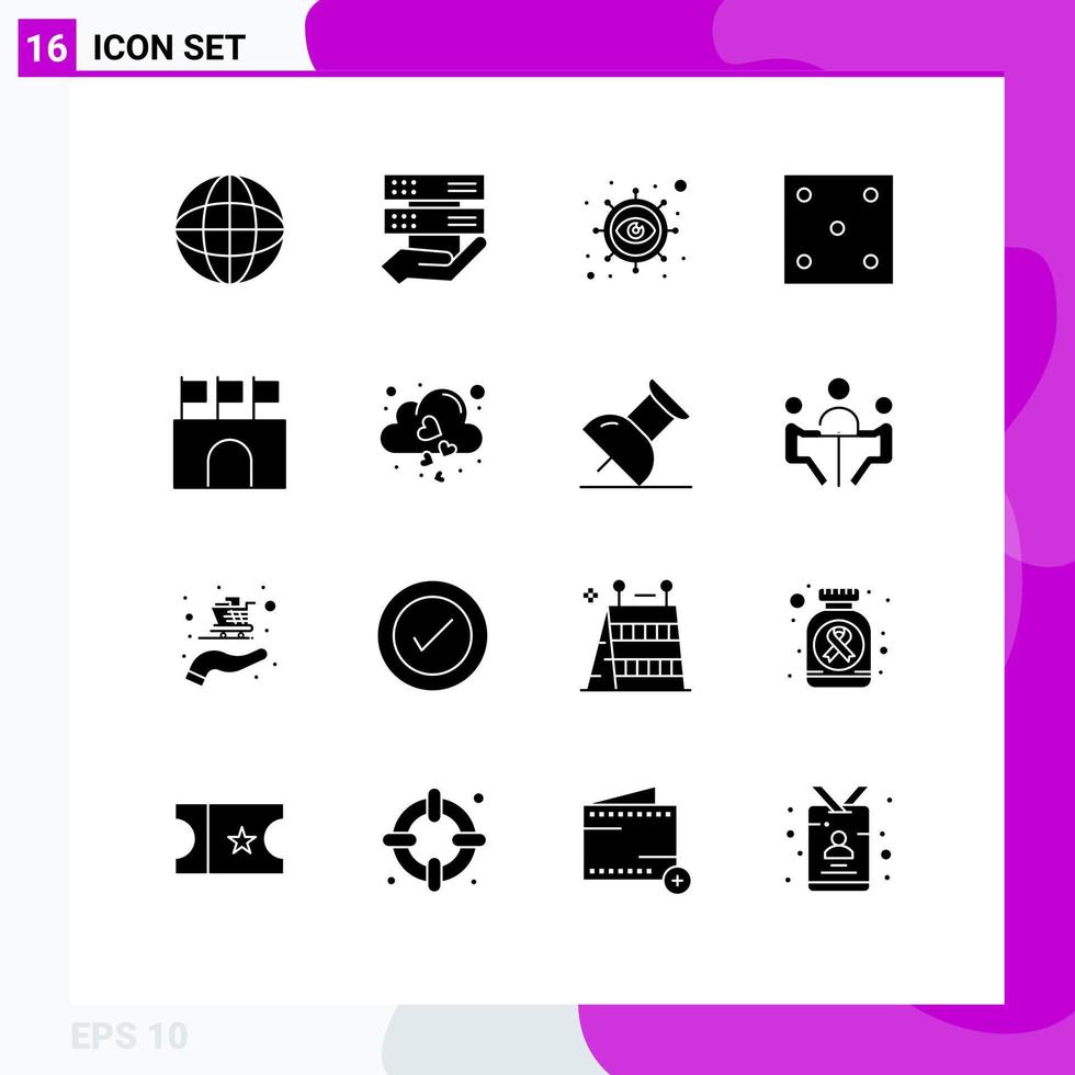 16 Universal Solid Glyph Signs Symbols of public arena eye sport game Editable Vector Design Elements