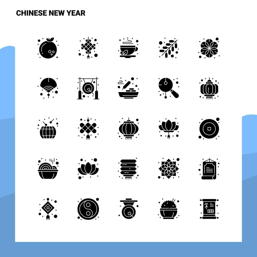 25 conjunto de iconos de año nuevo chino plantilla de ilustración de vector de icono de glifo sólido para ideas web y móviles para empresa comercial