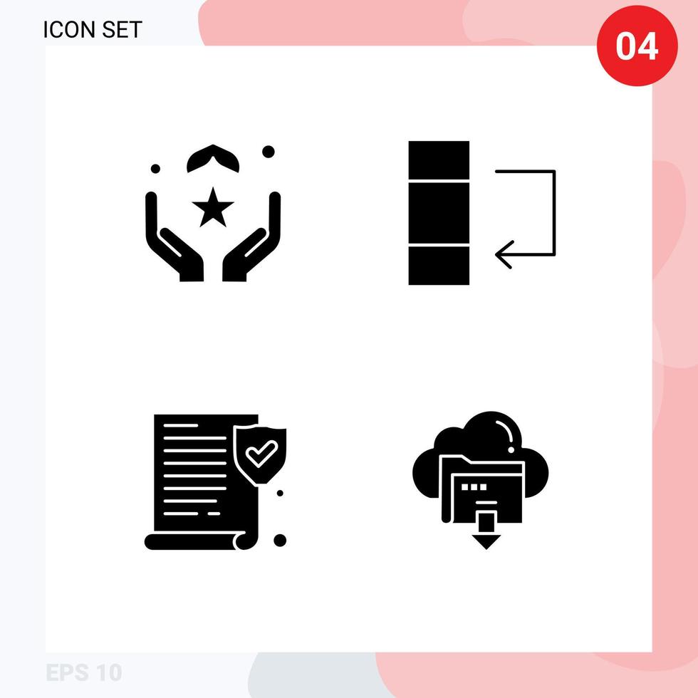 paquete de 4 signos y símbolos modernos de glifos sólidos para medios de impresión web, como la descarga de datos manuales de papel de oración, elementos de diseño de vectores editables