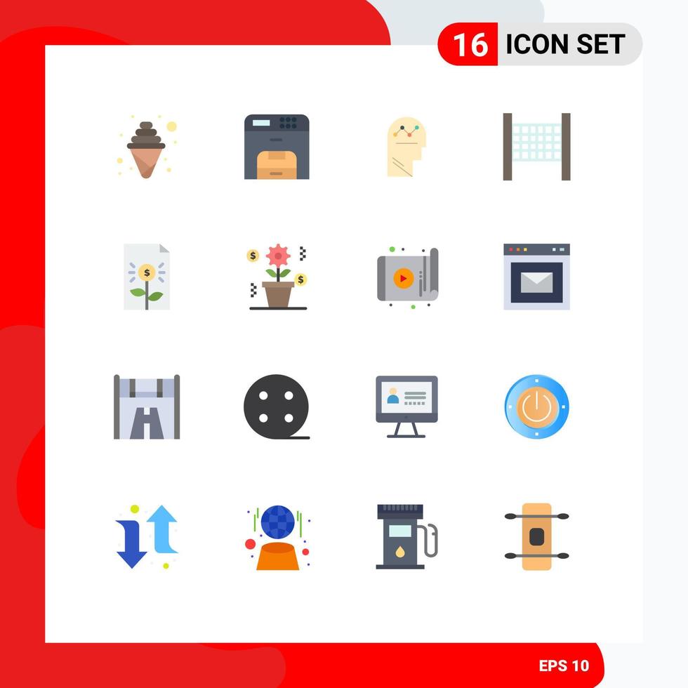 Modern Set of 16 Flat Colors Pictograph of document bank user sport thinking Editable Pack of Creative Vector Design Elements