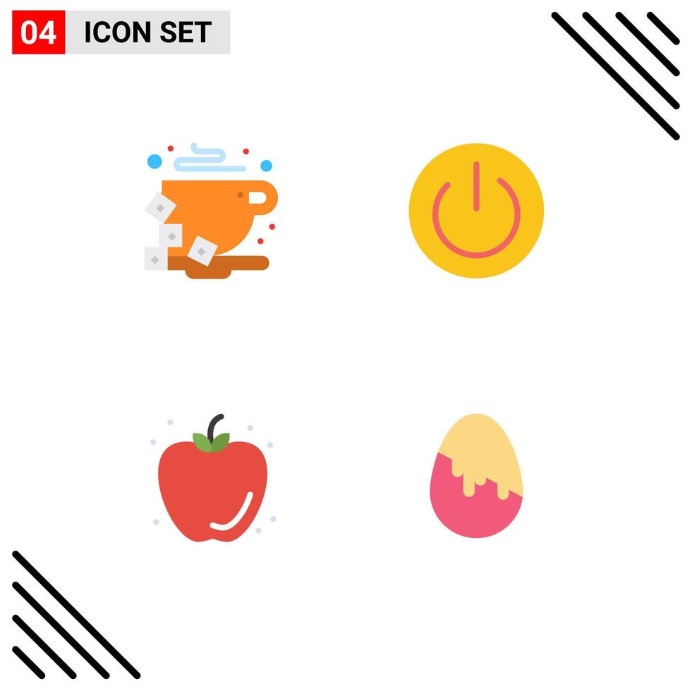 Group of 4 Modern Flat Icons Set for break food bean energy apple Editable Vector Design Elements