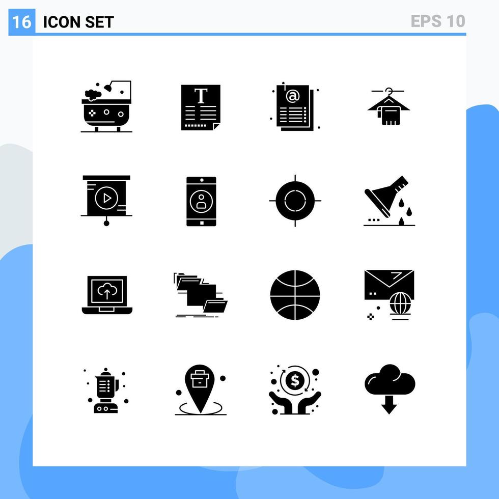 Modern Set of 16 Solid Glyphs Pictograph of business hotel document service hanger Editable Vector Design Elements