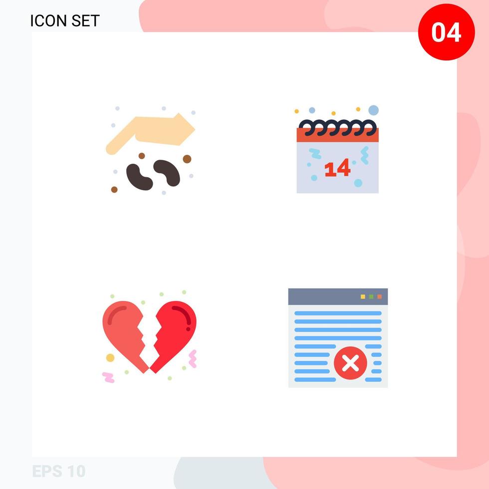 Set of 4 Modern UI Icons Symbols Signs for agriculture broken seed date love Editable Vector Design Elements