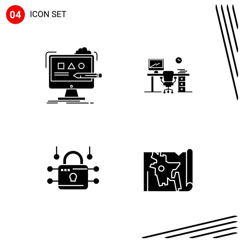 Collection of 4 Vector Icons in solid style Pixle Perfect Glyph Symbols for Web and Mobile Solid Icon Signs on White Background 4 Icons
