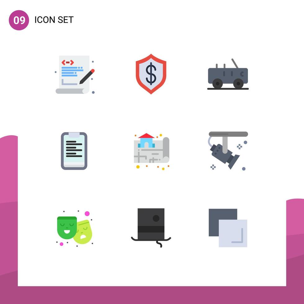 Mobile Interface Flat Color Set of 9 Pictograms of location motivation technology board clipboard Editable Vector Design Elements