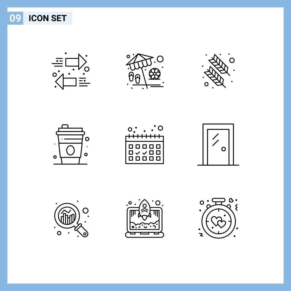 Set of 9 Modern UI Icons Symbols Signs for door dates calligraphy calendar drink Editable Vector Design Elements