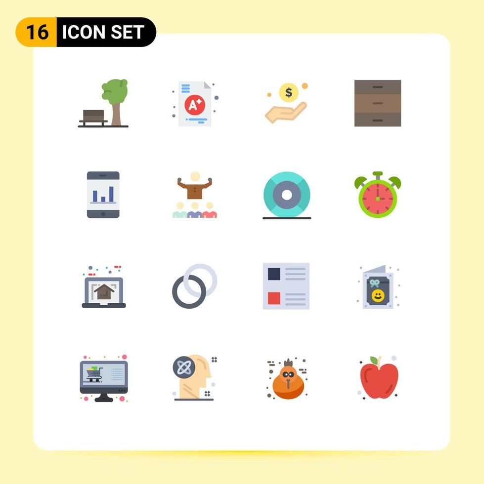 16 Thematic Vector Flat Colors and Editable Symbols of analytics furniture dollar drawer help Editable Pack of Creative Vector Design Elements