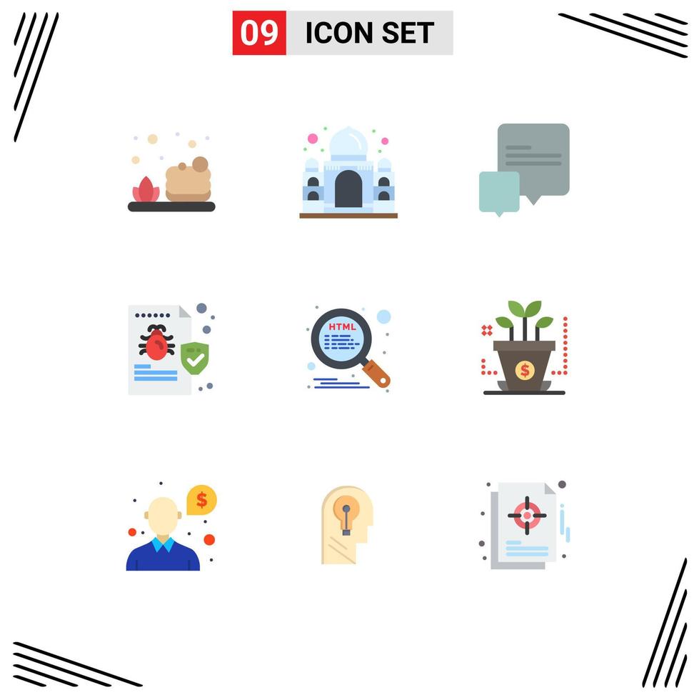 Set of 9 Modern UI Icons Symbols Signs for search html conversation virus folder Editable Vector Design Elements