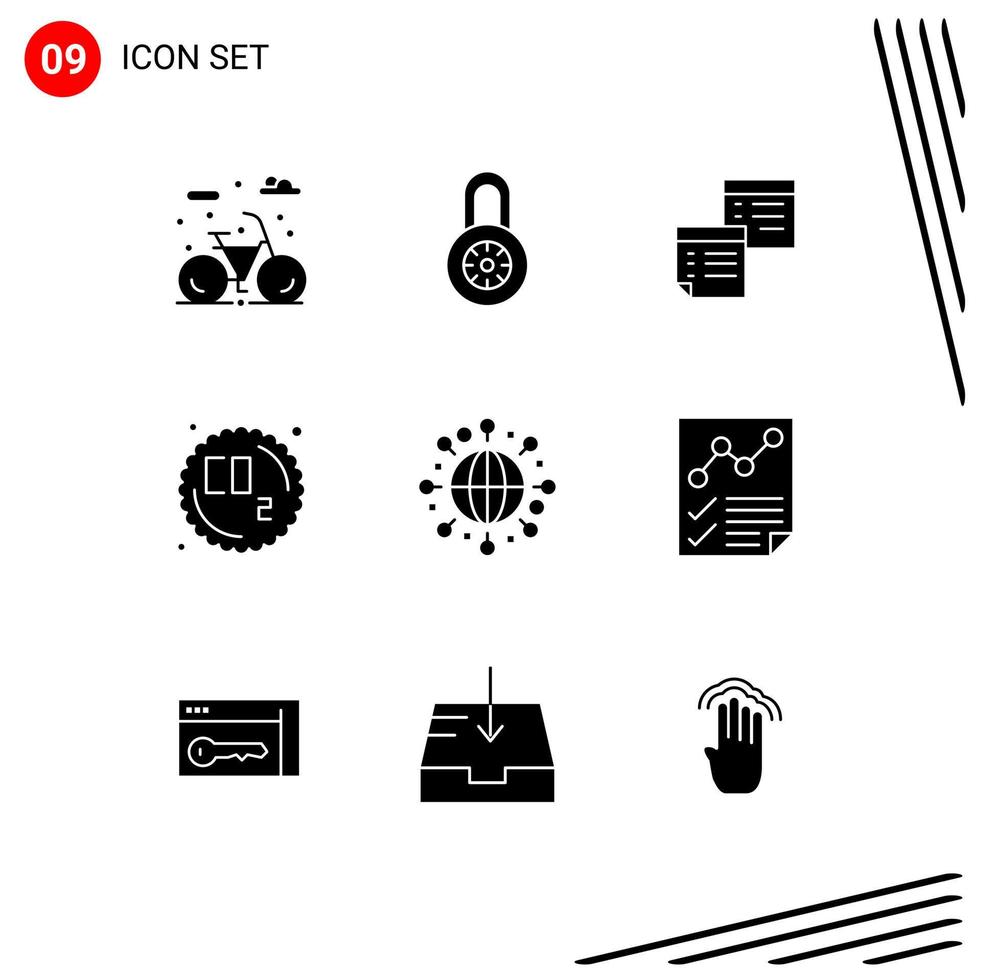 Modern Set of 9 Solid Glyphs and symbols such as global pollution note gas paper Editable Vector Design Elements