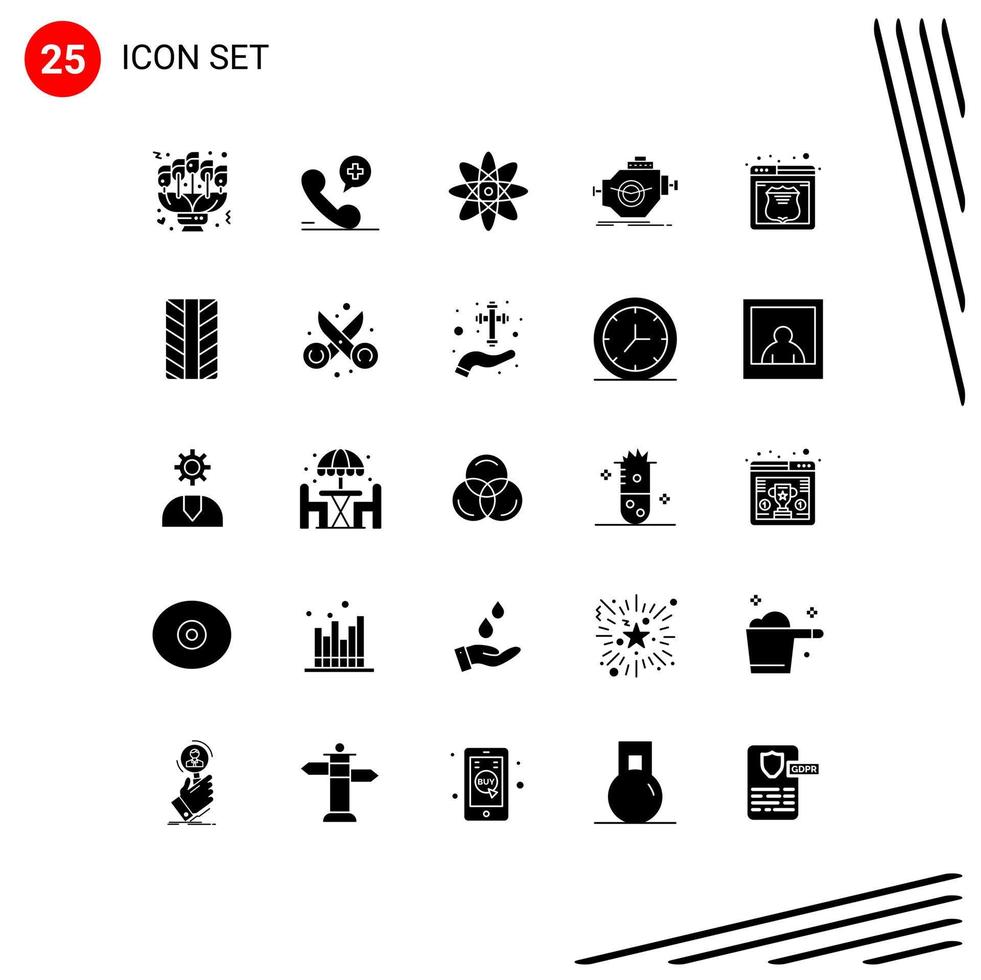 Universal Icon Symbols Group of 25 Modern Solid Glyphs of hosting motor hospital machine engine Editable Vector Design Elements