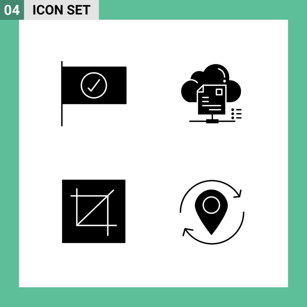Pack of 4 Modern Solid Glyphs Signs and Symbols for Web Print Media such as checked design file cloud layout Editable Vector Design Elements