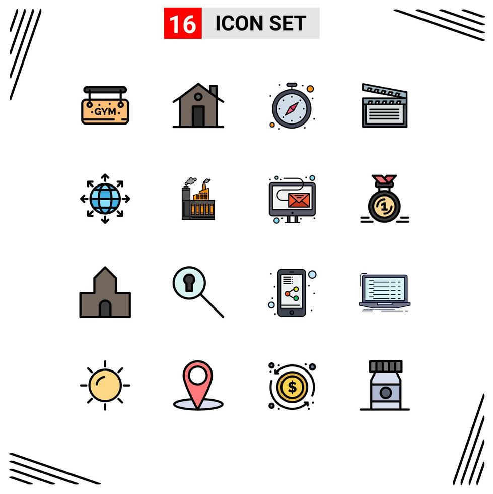 paquete de iconos de vectores de stock de 16 signos y símbolos de línea para elementos de diseño de vectores creativos editables de video de reloj global de EE. UU.