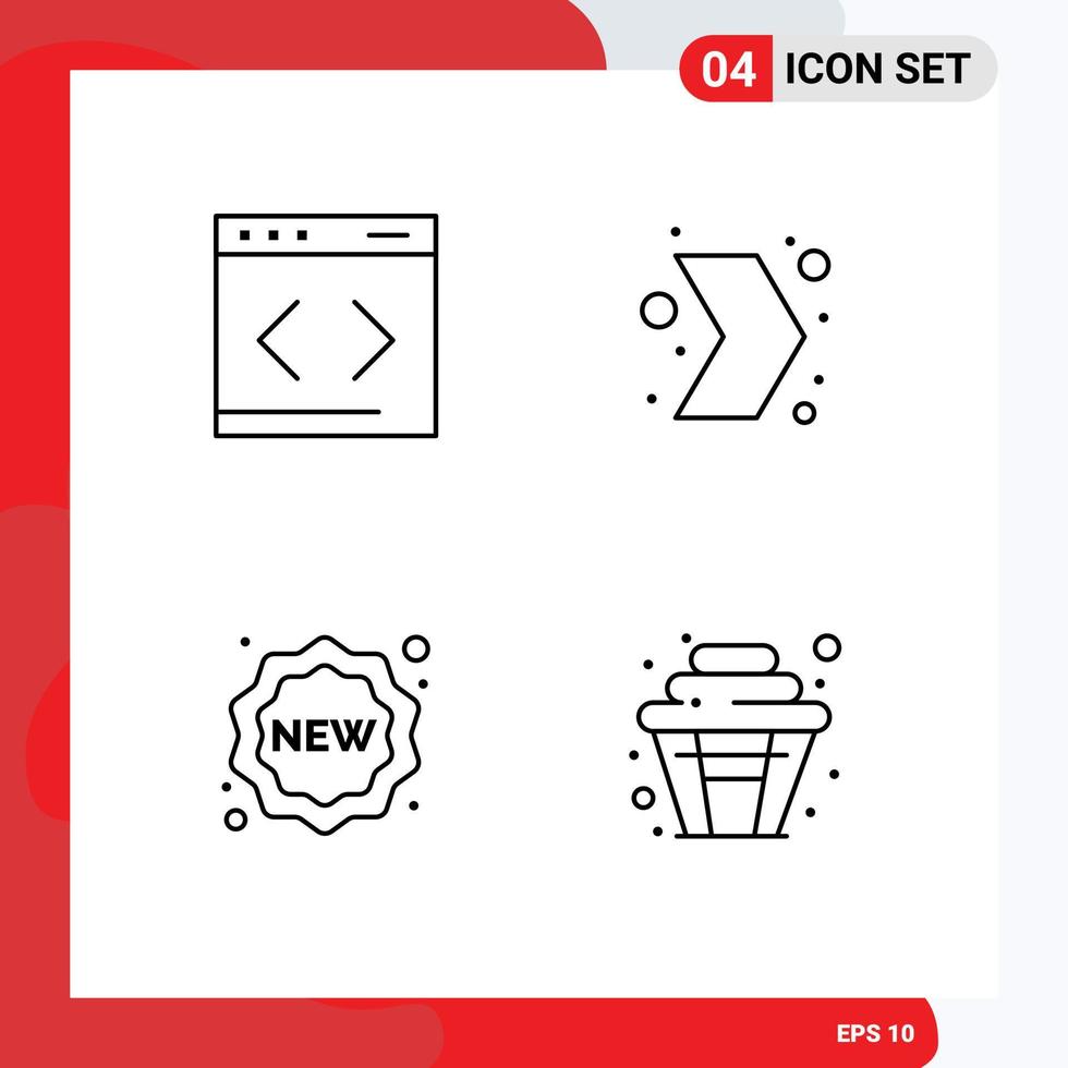 Set of 4 Vector Filledline Flat Colors on Grid for content label website multimedia shopping Editable Vector Design Elements