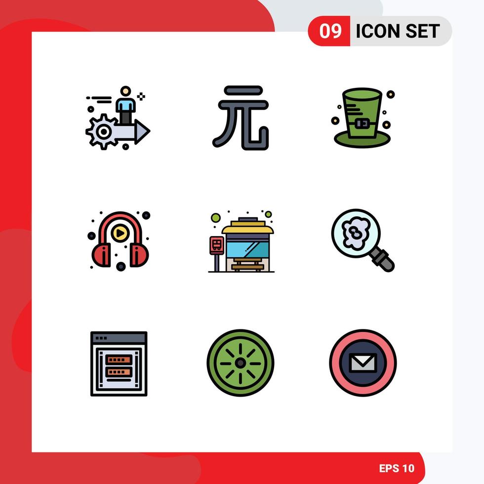 Pictogram Set of 9 Simple Filledline Flat Colors of stop play cap learning e learning Editable Vector Design Elements