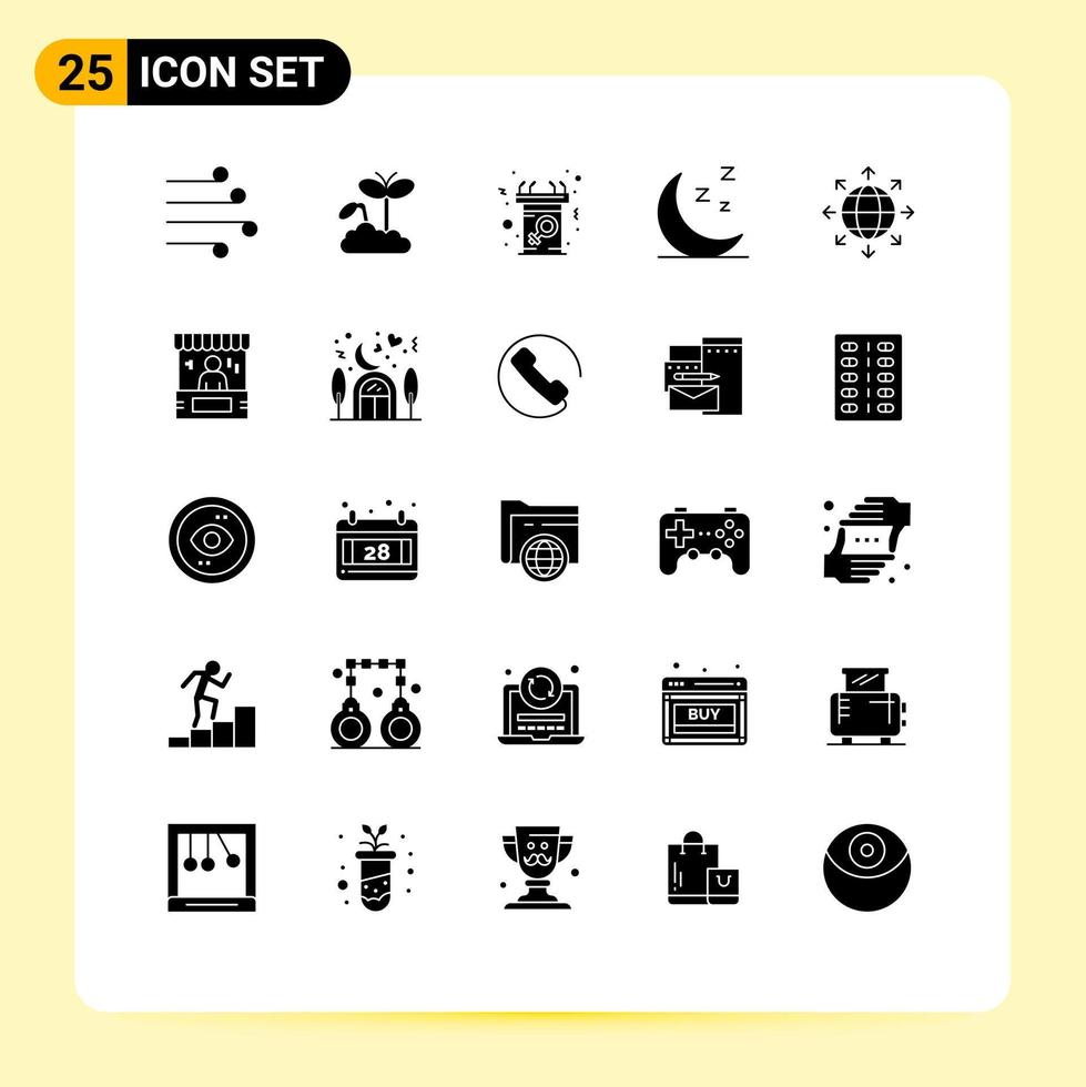 Solid Glyph Pack of 25 Universal Symbols of connection night plant moon message Editable Vector Design Elements