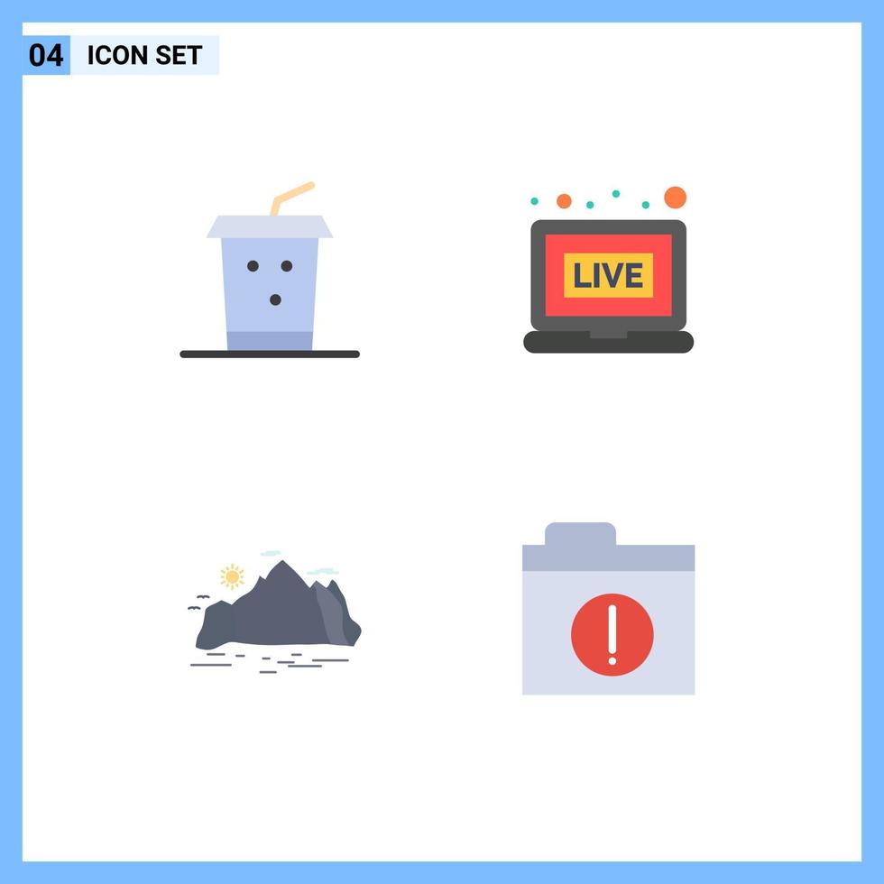 Pack of 4 Modern Flat Icons Signs and Symbols for Web Print Media such as cola mountain broadcasting nature alert Editable Vector Design Elements