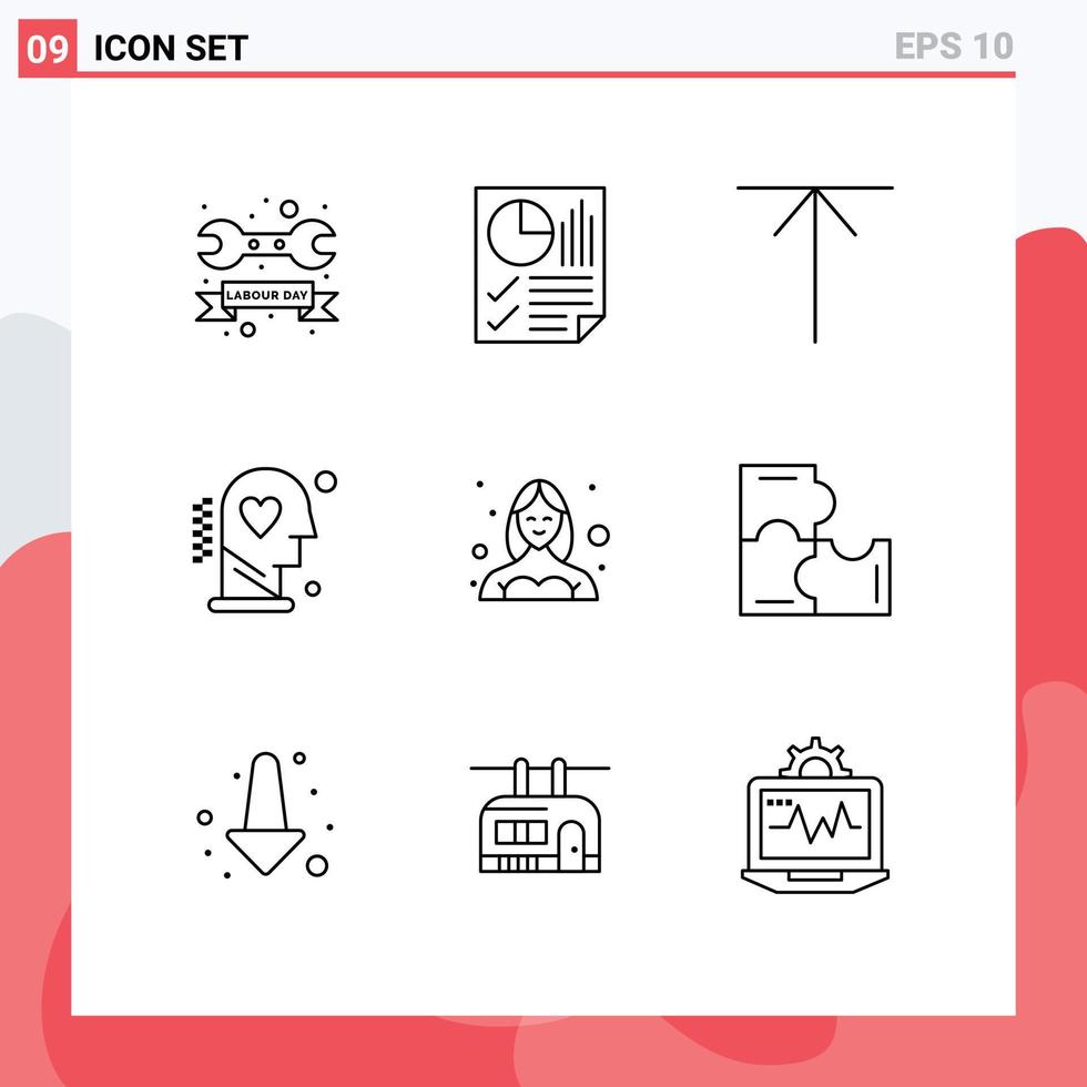 Outline Pack of 9 Universal Symbols of wellness love page head up Editable Vector Design Elements