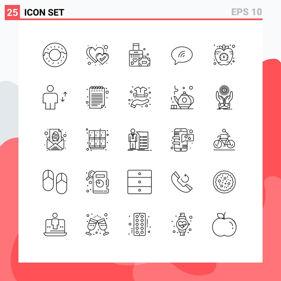 paquete de iconos vectoriales de 25 líneas y símbolos para el tiempo, la salud, la dieta de la boda, la arena, los elementos de diseño vectorial editables vector