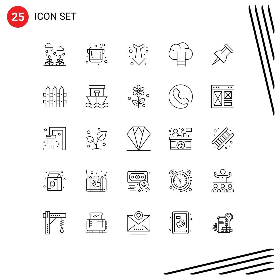 Set of 25 Modern UI Icons Symbols Signs for fence pin down marker career Editable Vector Design Elements
