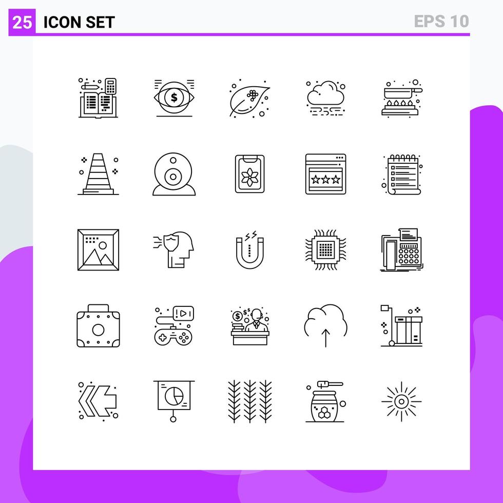 Set of 25 Commercial Lines pack for cook green finance energy growth Editable Vector Design Elements