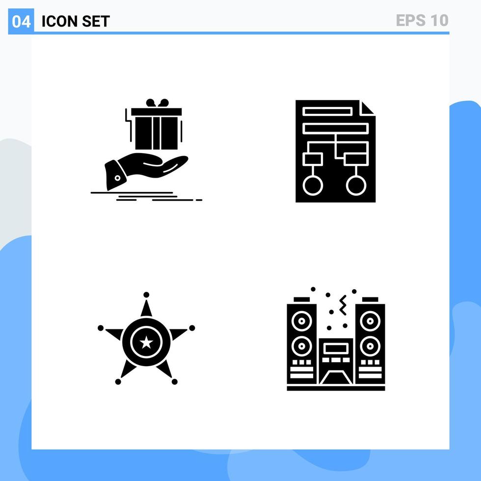 moderno 4 iconos de estilo sólido símbolos de glifo para uso general signo de icono sólido creativo aislado sobre fondo blanco paquete de 4 iconos vector