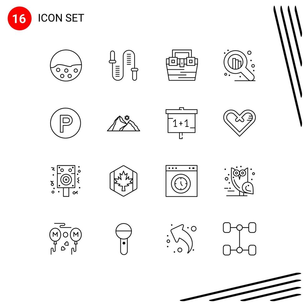 Universal Icon Symbols Group of 16 Modern Outlines of web seo skipping toolkit construction Editable Vector Design Elements