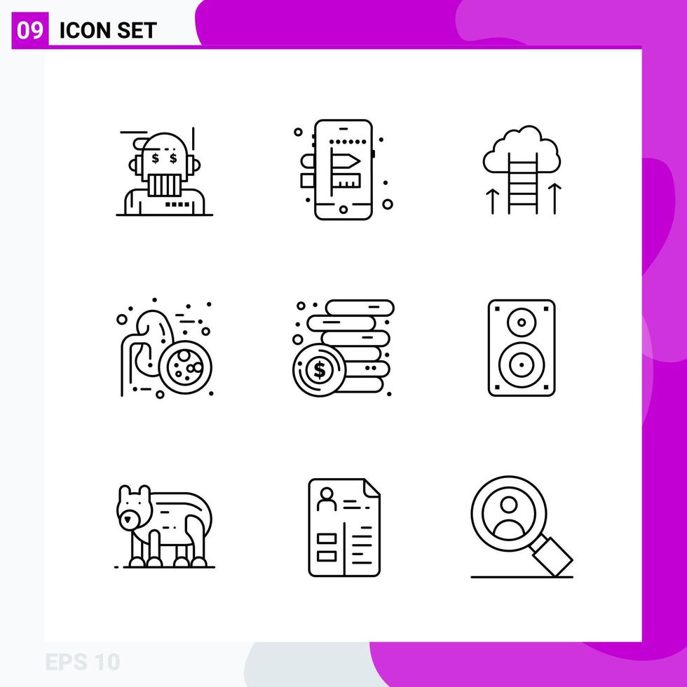 paquete de conjunto de iconos de línea de 9 iconos de contorno aislados en fondo blanco para impresión web y móvil vector