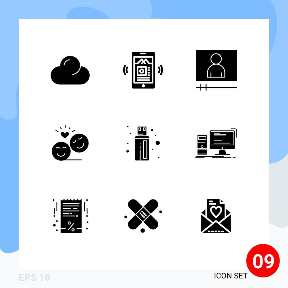 Stock Vector Icon Pack of 9 Line Signs and Symbols for computer connector video player cable emoji Editable Vector Design Elements