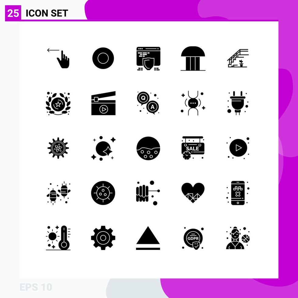 Solid Glyph Pack of 25 Universal Symbols of upstairs courthouse seo court of law court Editable Vector Design Elements