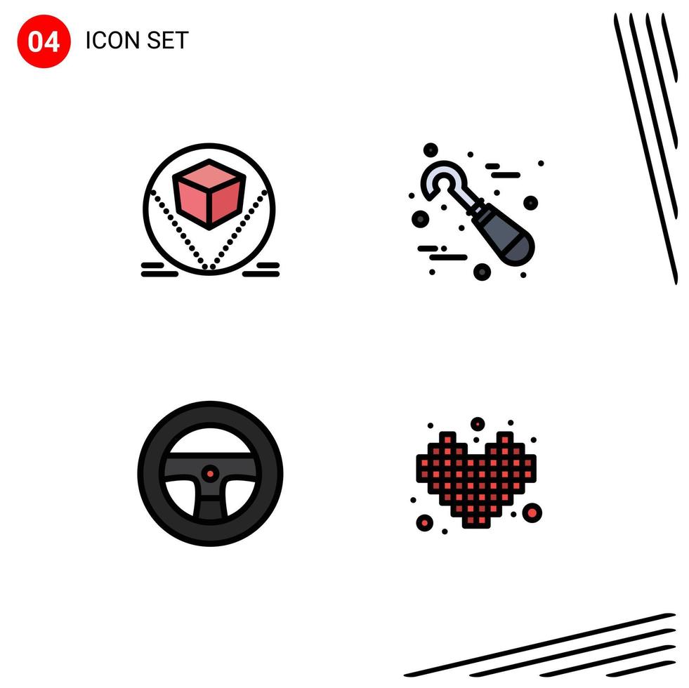 Set of 4 Vector Filledline Flat Colors on Grid for box vehicles deliver stomatology competition Editable Vector Design Elements