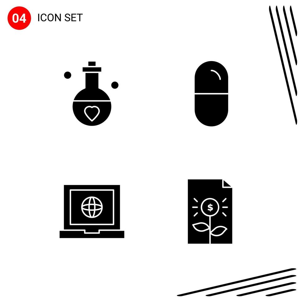 Collection of 4 Vector Icons in solid style Pixle Perfect Glyph Symbols for Web and Mobile Solid Icon Signs on White Background 4 Icons