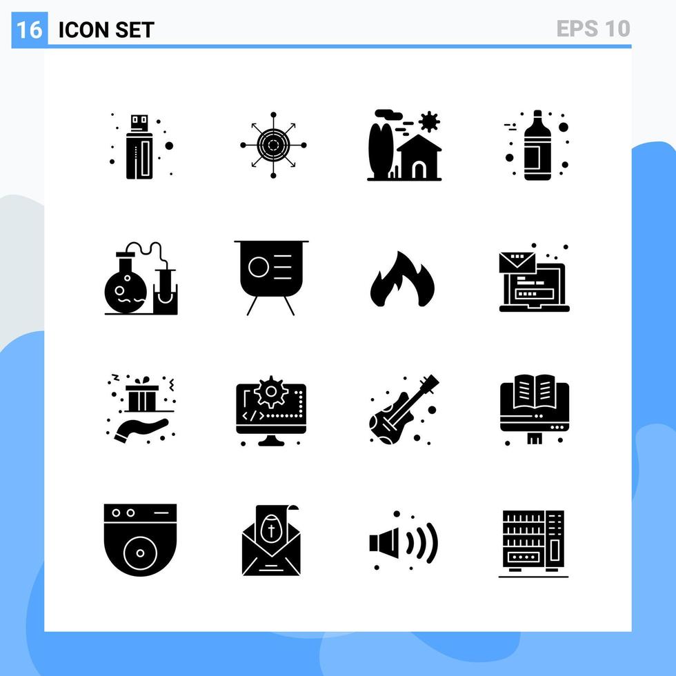 moderno 16 iconos de estilo sólido símbolos de glifo para uso general signo de icono sólido creativo aislado sobre fondo blanco paquete de 16 iconos vector