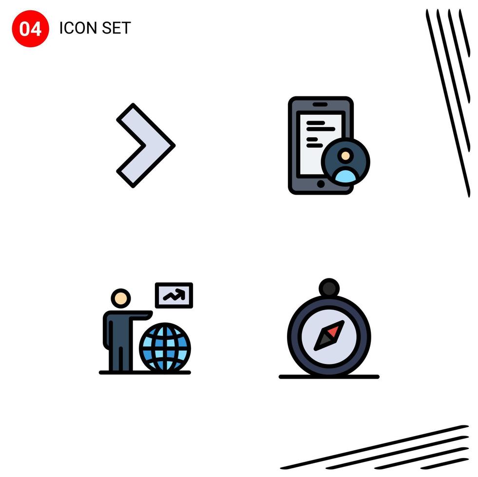 Editable Vector Line Pack of 4 Simple Filledline Flat Colors of arrow user gdpr user go Editable Vector Design Elements