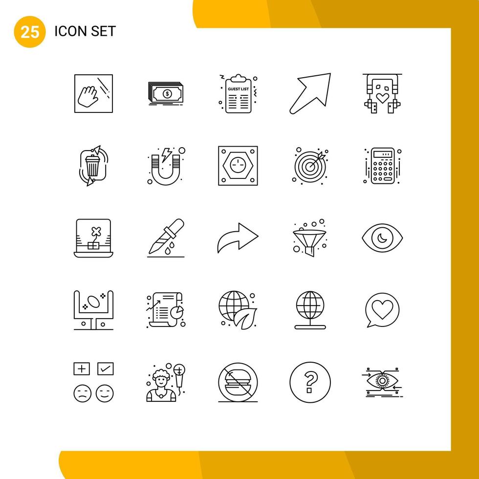 25 Thematic Vector Lines and Editable Symbols of nature ear buds celebration u arrow Editable Vector Design Elements