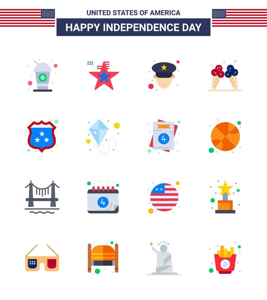 16 USA Flat Pack of Independence Day Signs and Symbols of shield american man american ice Editable USA Day Vector Design Elements