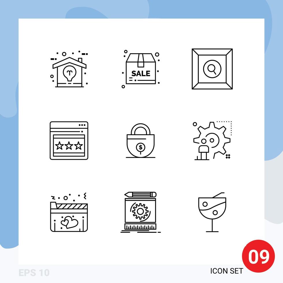 Set of 9 Modern UI Icons Symbols Signs for lock investment box business web Editable Vector Design Elements