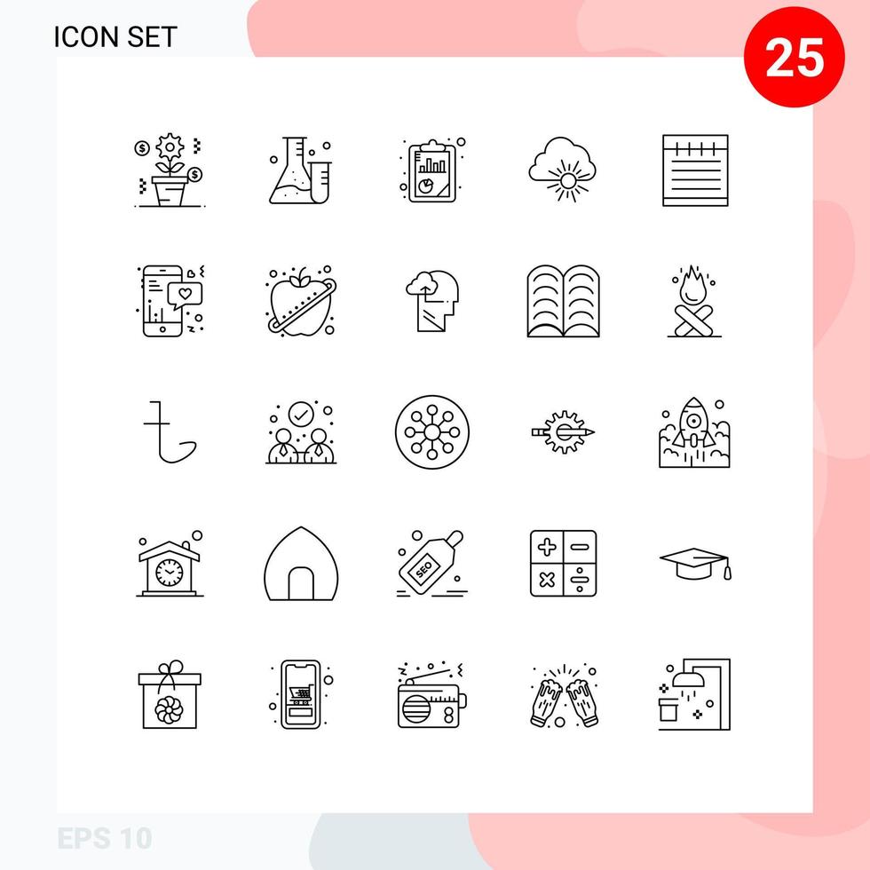 25 Creative Icons Modern Signs and Symbols of study education sun analysis spring cloud Editable Vector Design Elements