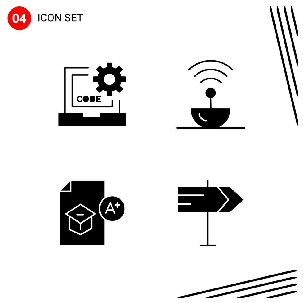 Collection of 4 Vector Icons in solid style Pixle Perfect Glyph Symbols for Web and Mobile Solid Icon Signs on White Background 4 Icons