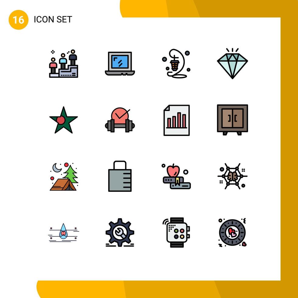 Modern Set of 16 Flat Color Filled Lines and symbols such as star bangladesh light present diamond Editable Creative Vector Design Elements